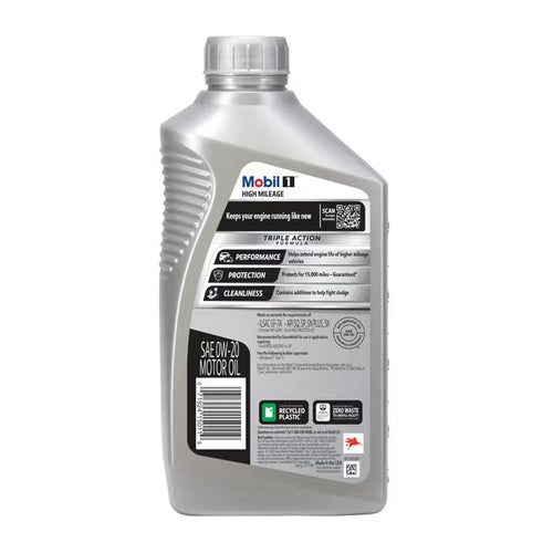 (2 pack) Mobil 1 High Mileage Full Synthetic Motor Oil 0W-20, 1 Quart
