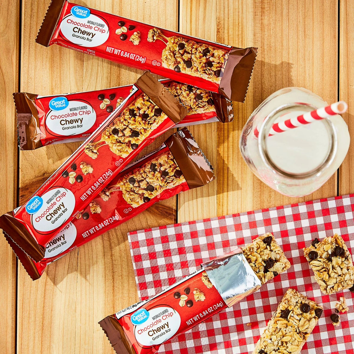 Pack of 2 Great Value Chocolate Chip Chewy Granola Bars, 0.84 oz Paper Box, 48 CT