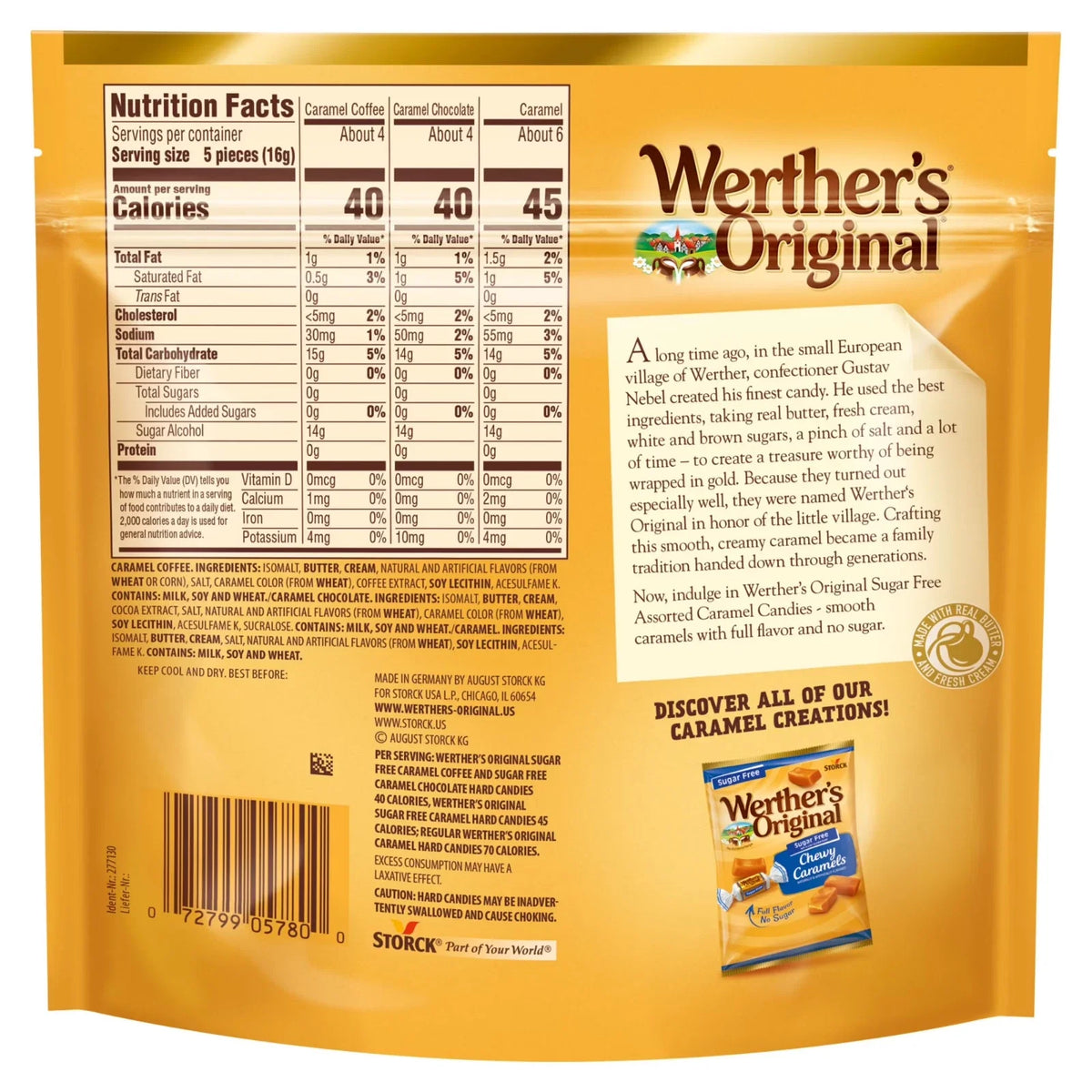 Werthers Original Hard Sugar Free Assorted Flavors, Caramel Coffee Candy, 7.7 Oz Pack of 2