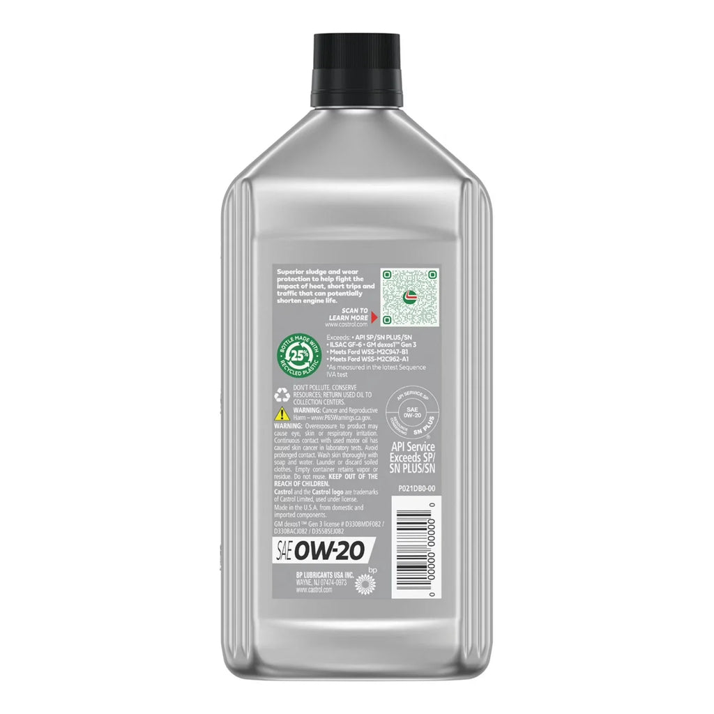Castrol GTX Full Synthetic 0W-20 Motor Oil, 1 Quart Pack of 2